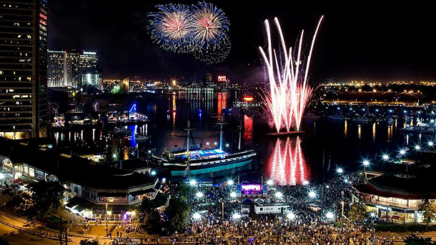 Fireworks display at the Inner Harbor of Baltimore