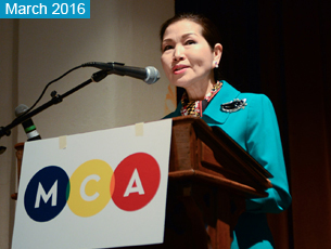 Pictured: First Lady Yumi Hogan addressed the Maryland Arts Day crowd on February 17, by Richard Lippenholz.